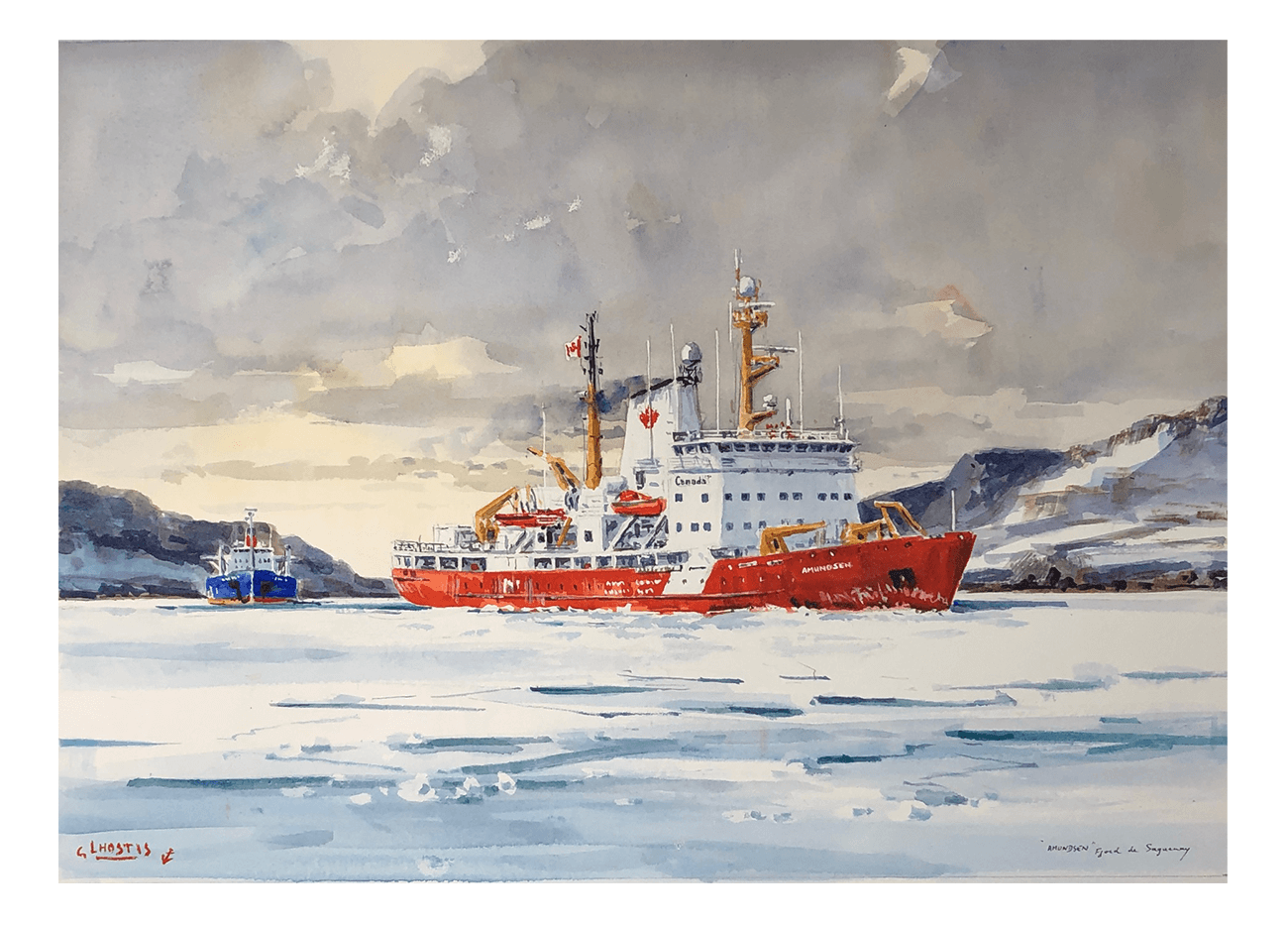 le_brise_glace_Amundsen_sur_le_Saguenay_(Canada)_aquarelle_55x38cm